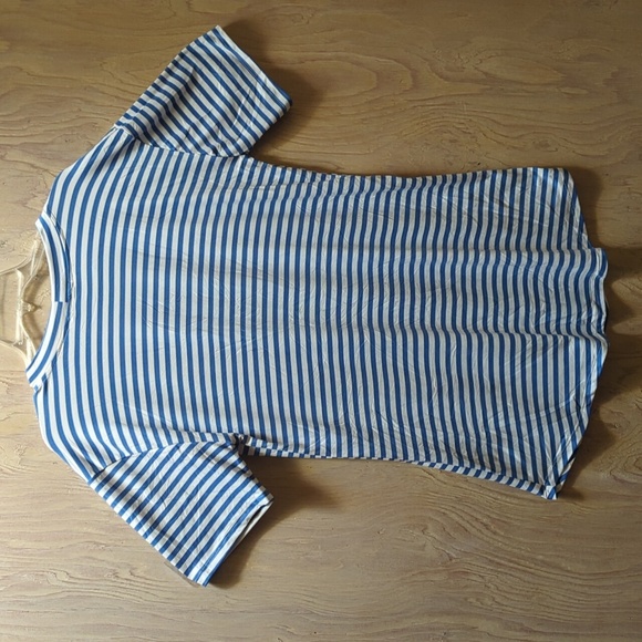 Yana K | Stretchy Comfy Brittany Tunic Top Dress Blue/Ivory Stripe | One Size - Picture 4 of 5